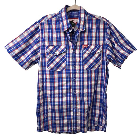 Sm Dixxon The Victory Bamboo Short Sleeve Shirt Blue Red White Plaid Button Down - Picture 1 of 6